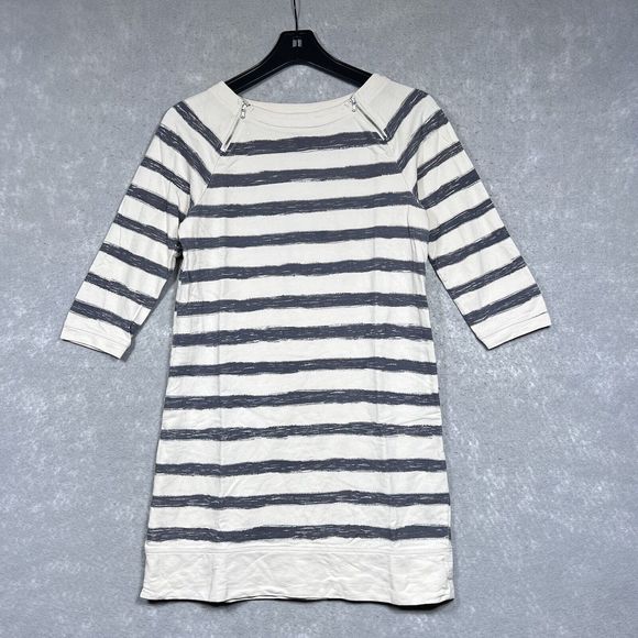 Ann Taylor Loft Dress Womens Small Sweater Knit Shoulder Zip Mid Sleeve Stripe - Picture 1 of 12